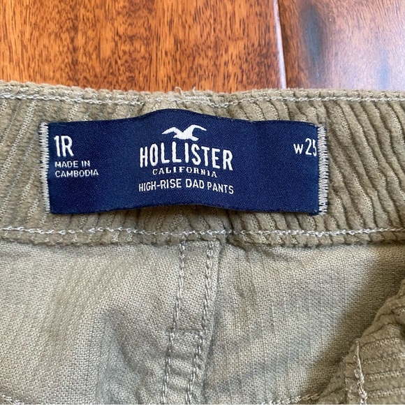 Hollister High Rise Dad Pants Women 1R 25 Green Corduroy Baggy Straight Leg Y2K - Picture 4 of 5